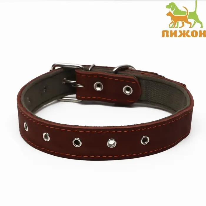 Ошейник комбинированный, безразмерный, 70&times;3.5 см, ОШ 25-60 см, кожа, брезент, коричневый