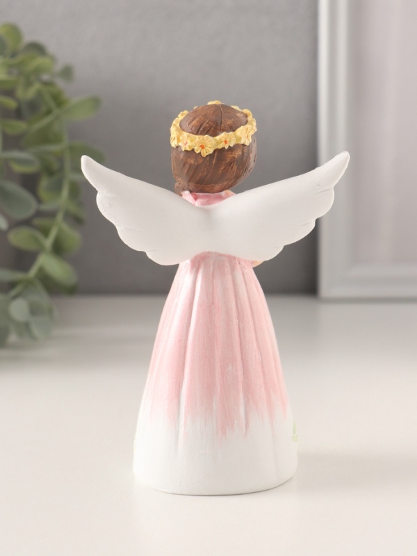 Сувенир полистоун "Девушка-ангел в розовом платье, с жёлтыми незабудками" 8х4,5х12 см