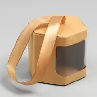 Коробка подарочная шестигранная, с окном, крафт, 12,5 х 7 х 7 см