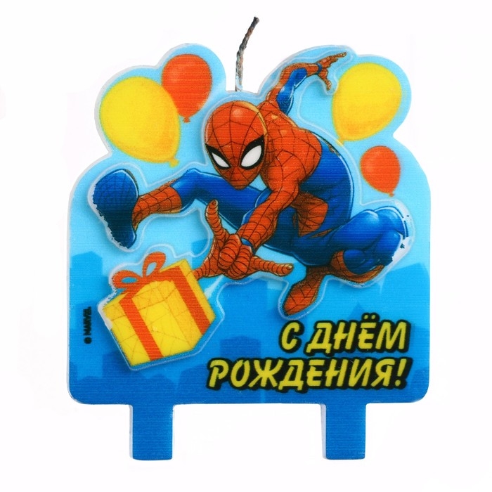 Свеча в торт "С Днем Рождения!", 3-д печать, Человек-паук, 8&times;8 см