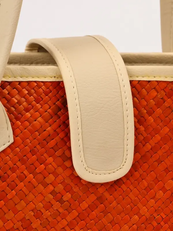 Сумка плетёная на застёжке из пандана, 35&times;12&times;40 см, бежево-оранжевая