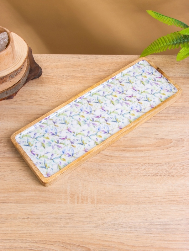 Блюдо прямоугольное "Оттенки сирени" дерево манго 41х15 см