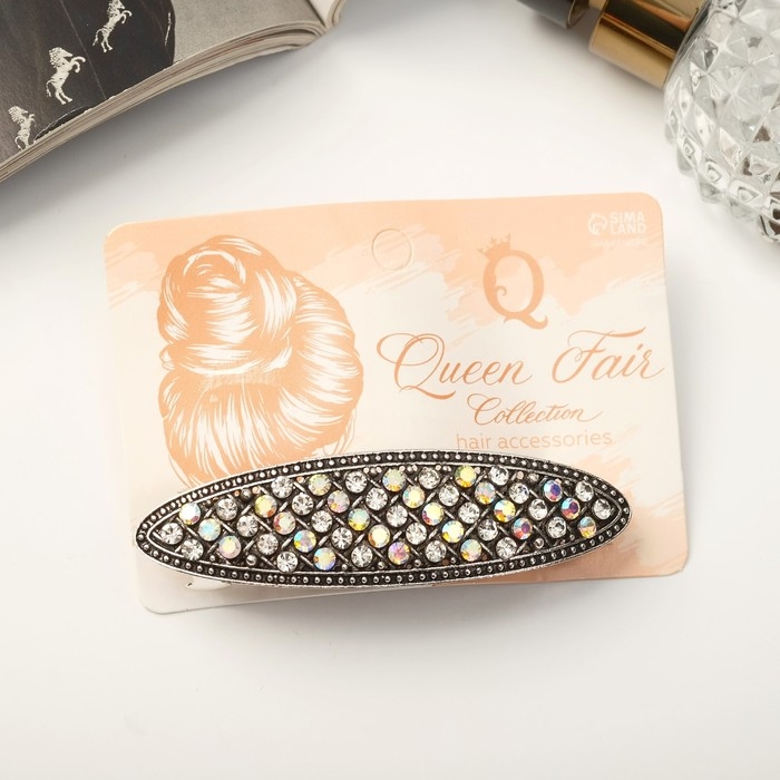 Заколка-автомат для волос Заколка-автомат для волос "Грейс" классика овал блеск, 8,5 см, серебро