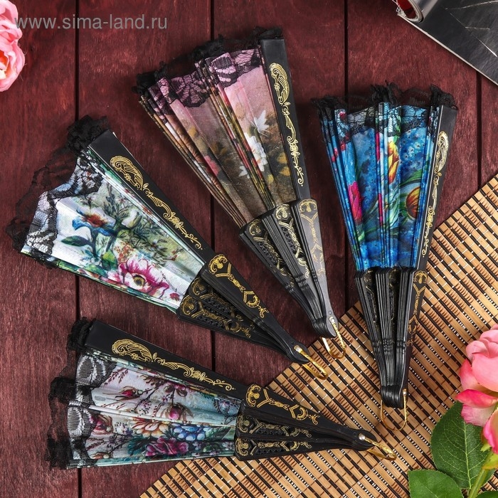 Веер пластик  Веер пластик "Цветы" МИКС 24 см