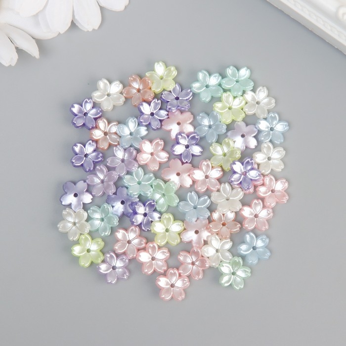 Бусины для творчества пластик Бусины для творчества пластик "Цветочки"цветной перламутр набор 50 шт 1х1х0,3 см