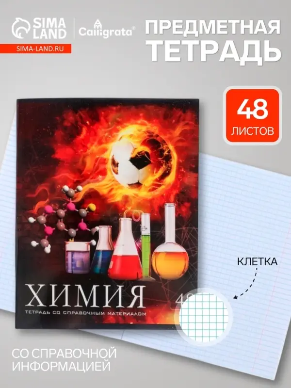 Предметная тетрадь по химии Calligrata &laquo;Футбол&raquo;, 48 листов, в клетку, со справочным материалом, обложка из мелованного картона