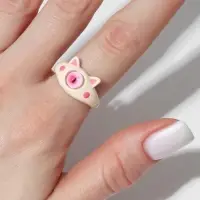 Кольцо &laquo;Монстрик&raquo;, кот, розовое, безразмерное