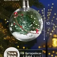 Набор ёлочных шаров &laquo;Веточки и шишки&raquo;, 2 шт., d=10 см, 5 LED, от батареек, свечение белое