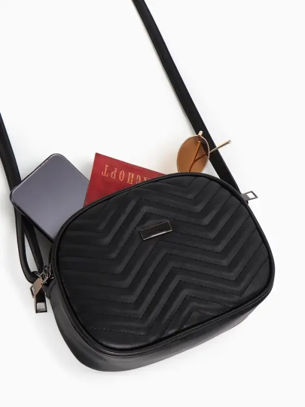 Сумка женская кросс-боди на молнии, 19&times;7&times;15 см, чёрная