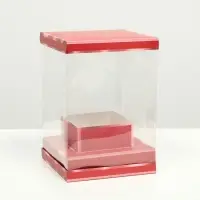 Коробка для цветов с вазой и PVC окнами складная, красный, 16&times;23&times;16 см