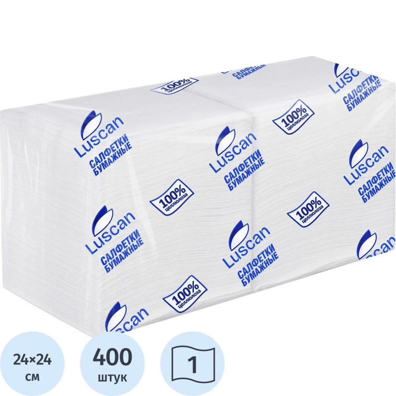 Салфетки бумажные Luscan PROFI PACK 1сл24х24 белые 400шт/уп