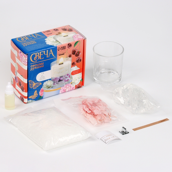 Набор для создания ароматической свечи из двух видов воска с сухоцветами Набор для создания ароматической свечи из двух видов воска с сухоцветами "Спелая вишня"