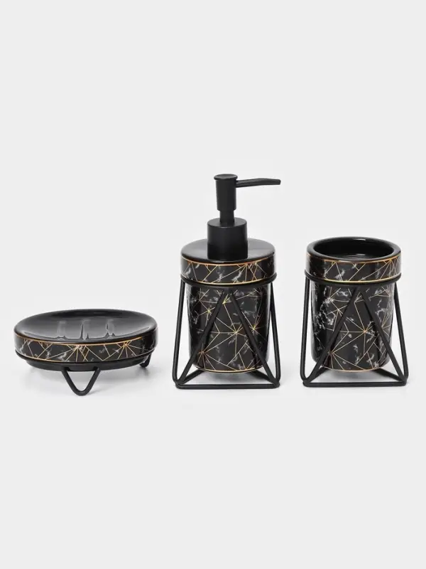 Аксессуары для ванной SAVANNA &laquo;Геометрика&raquo;, 3 предмета, мыльница, дозатор для мыла 290 мл, стакан, чёрные