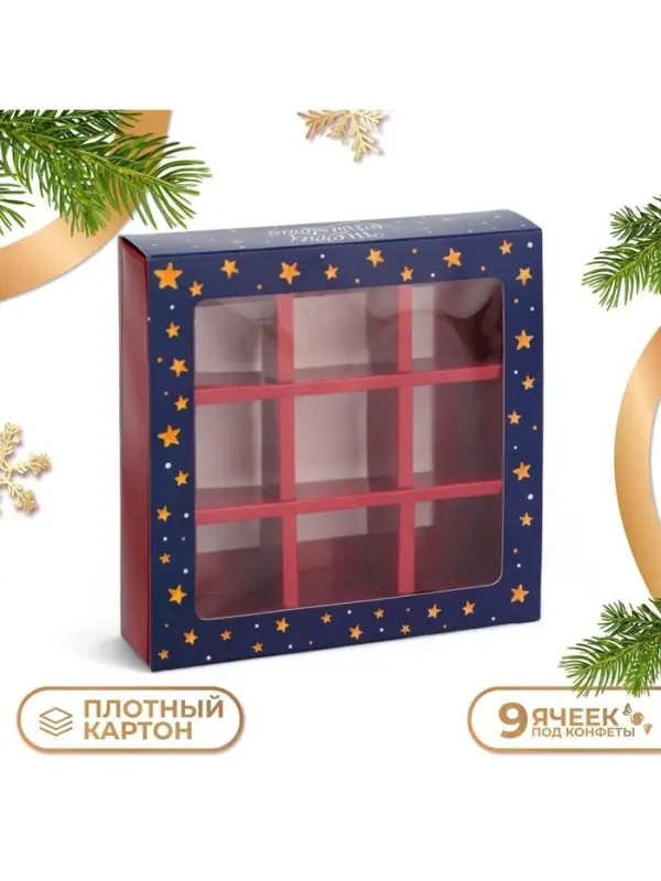 Коробка под 9 конфет новогодняя &laquo;Ёлочка, гори!&raquo;, 13.5&times;13.5&times;3.5 см