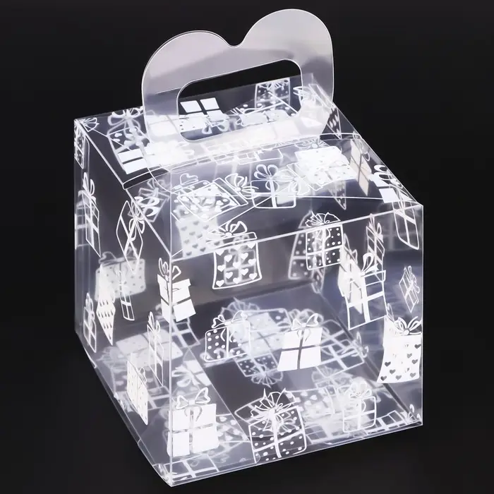 Коробка подарочная новогодняя складная ПВХ «Подарки» 8×8×8 см