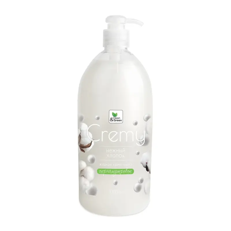 Крем-мыло жидкое с перламутром "Cremy" нежный хлопок с дозатором 1000 мл. Clean&Green CG8464