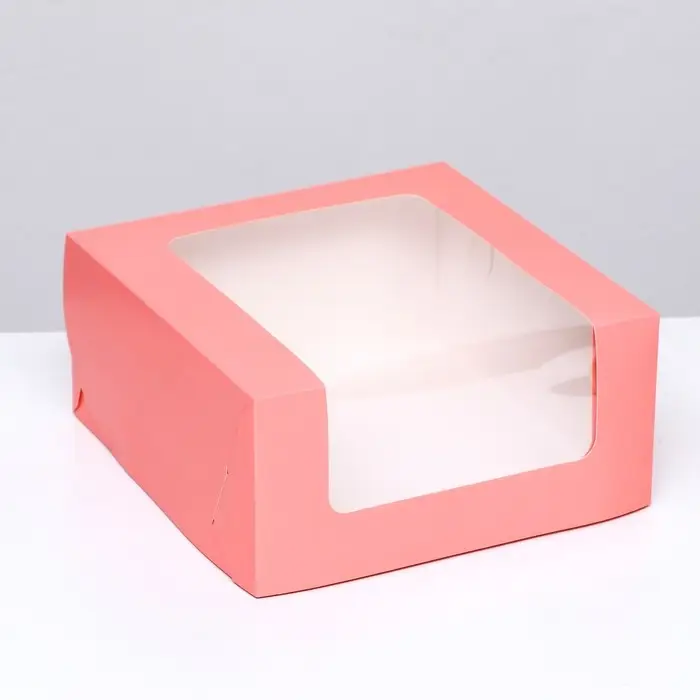 Кондитерская упаковка с окном, розовая, 21×21×10 см Кондитерская упаковка с окном, розовая, 21×21×10 см