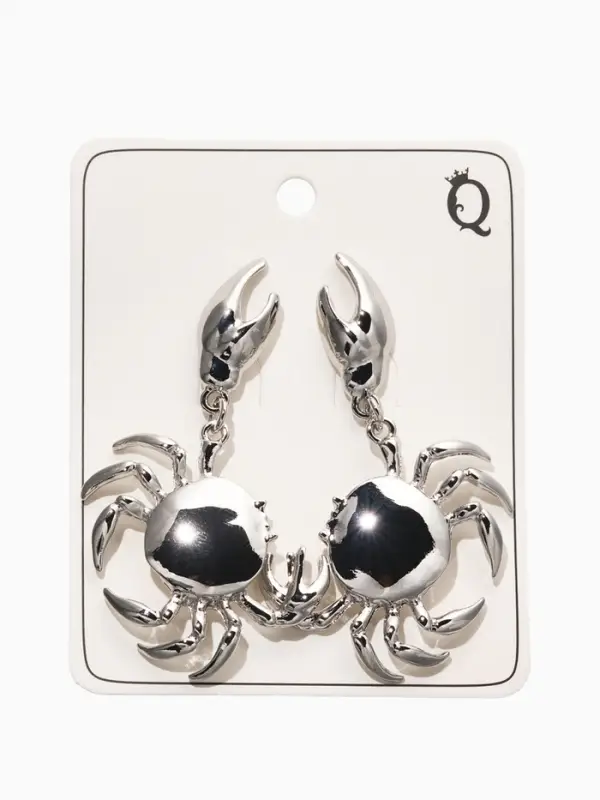 Серьги висячие &laquo;Краб&raquo;, цвет серебро