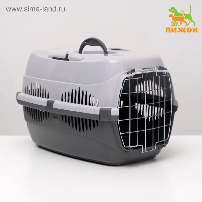 Переноска для животных до 12 кг &laquo;Пижон&raquo;, 49&times;33&times;32 см, металлическая дверь, пластик, серая