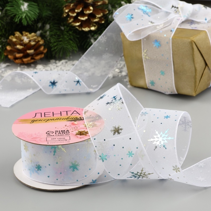 Лента капроновая «Снежинки», 40 мм, 9 ± 0,5 м, цвет белый Лента капроновая «Снежинки», 40 мм, 9 ± 0,5 м, цвет белый
