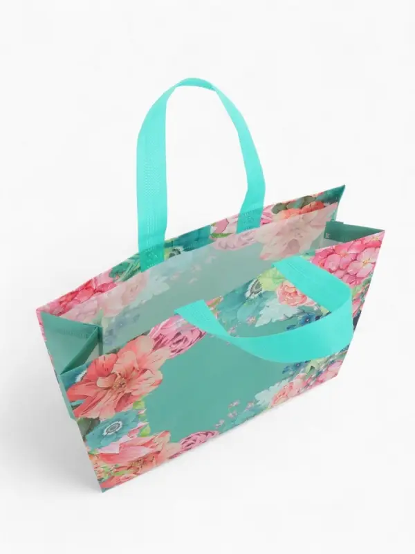 Сумка хозяйственная без застёжки, с цветочным принтом, 32&times;10&times;26 см, голубая