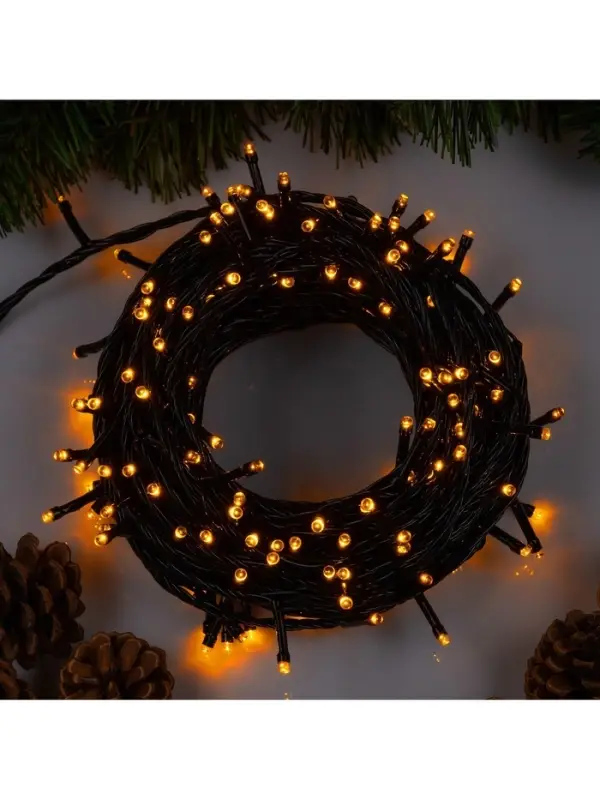 Гирлянда &laquo;Нить&raquo; 20 м, IP20, тёмная нить, 200 LED, свечение жёлтое, 8 режимов, 220 В