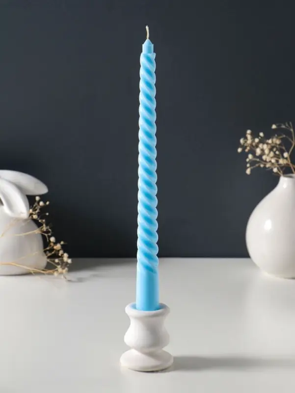 Набор свечей витых 25 см, 3 шт., 57 г, 5 ч, пастельно-голубой