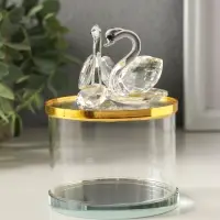 Шкатулка стекло с металлическим ободком "Лебеди" золото 8,2х8,2х11 см