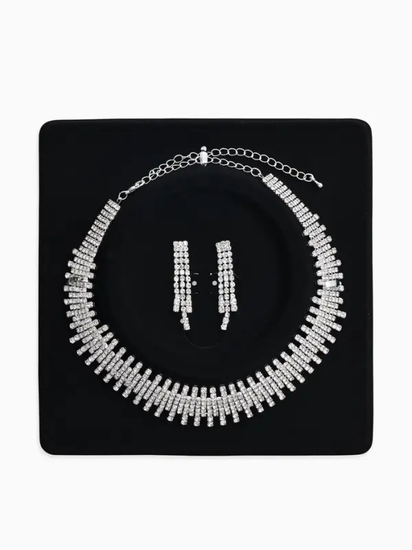 Набор 2 предмета: серьги, колье со стразами &laquo;Лёд. Клавиши&raquo;, d=13.5 см, белый в серебре