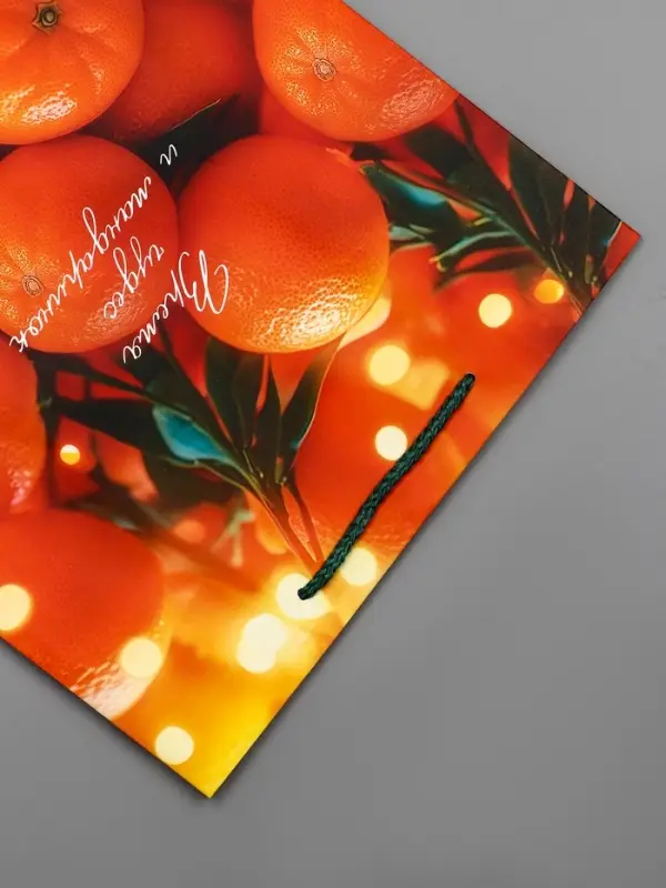 Пакет подарочный новогодний ламинированный, «Новогодние мандарины» , 26×12×32 см