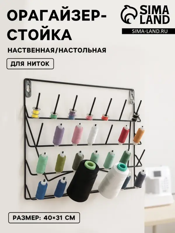 Органайзер-стойка для ниток, настенная/настольная, с подставкой, 40&times;31 см, чёрный