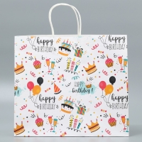 Пакет подарочный крафтовый, упаковка, Happy birthday, 32 х 28 х 15 см