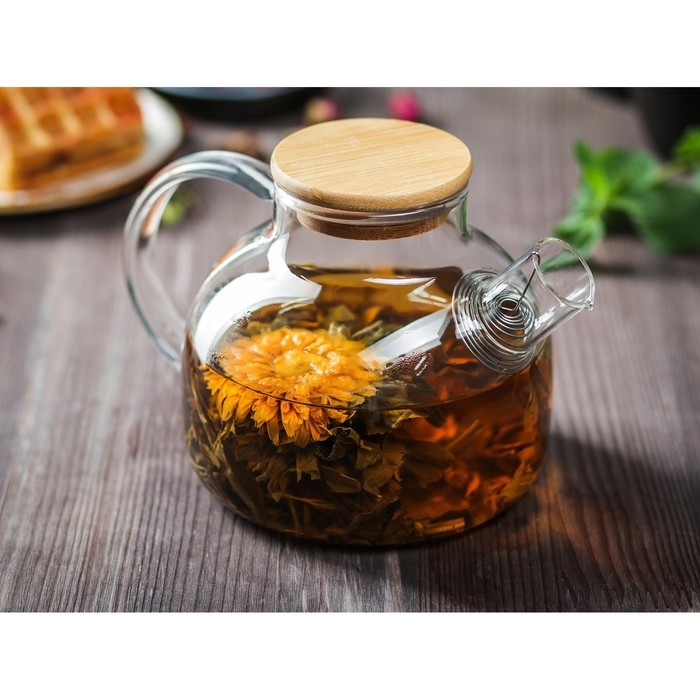 Чайник стеклянный заварочный с бамбуковой крышкой и металлическим фильтром Magistro «Эко», 800 мл, 20×13×12 см Чайник стеклянный заварочный с бамбуковой крышкой и металлическим фильтром Magistro «Эко», 800 мл, 20×13×12 см