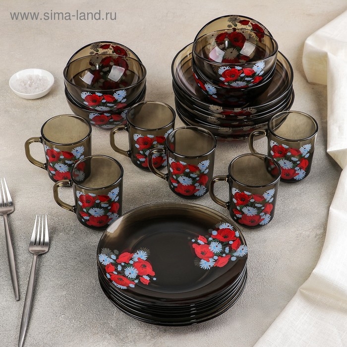 Набор столовый «Маки», 24 предмета, цвет коричневый Набор столовый «Маки», 24 предмета, цвет коричневый