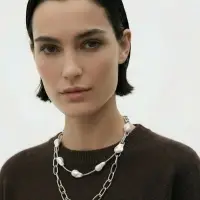 Колье "Жемчуг" борокко, цепь, 2 яруса, цвет белый в серебре