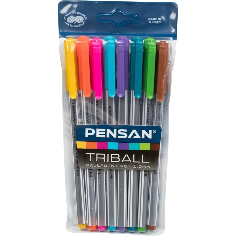 Набор шариковых ручек неавт. PENSAN TRIBALL набор8цв,1,0,масл,1003/PVC8