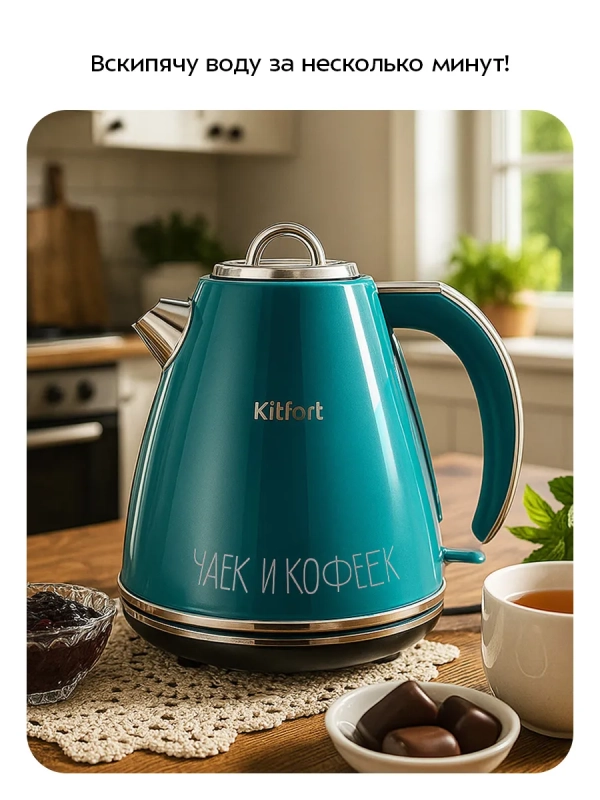 Чайник электрический металлический КТ-6748 - 1.5 л Чайник электрический металлический КТ-6748 - 1.5 л
