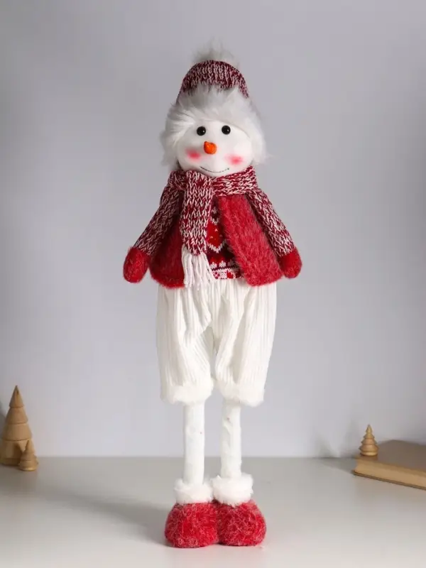 Кукла интерьерная "Снеговичок в бело-красном наряде" раздвижная 44-65 см 22х14х44 см