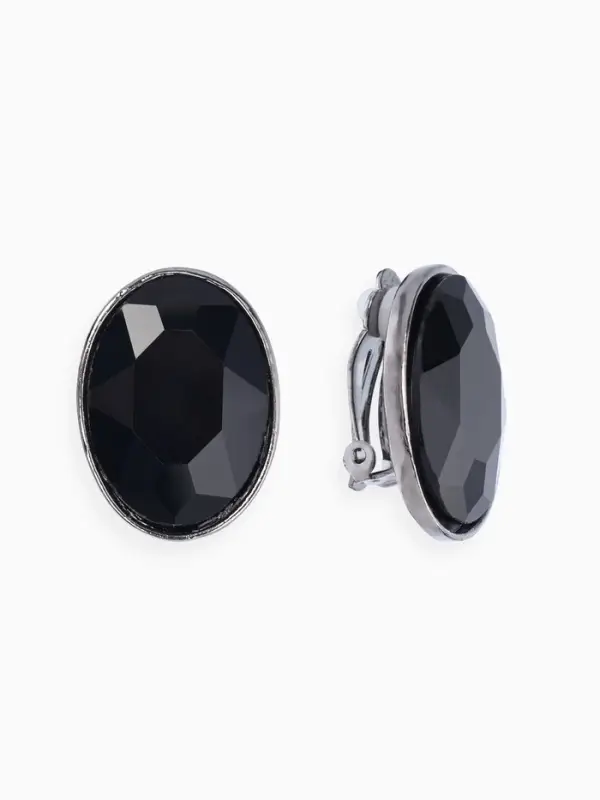 Серьги клипсы для ушей QF &laquo;Овал&raquo;, цвет серебро, чёрный