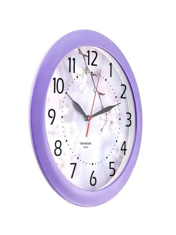 Часы настенные, серия: Цветы, &laquo;Цветущее дерево&raquo;, плавный ход, d=29 см, сиреневый обод