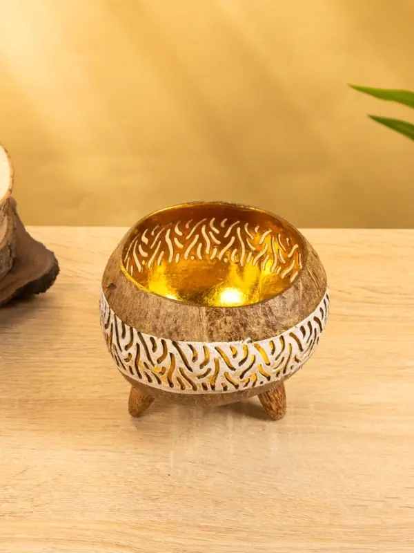 Подсвечник из кокоса, 15×15×13 см, белый Подсвечник из кокоса, 15×15×13 см, белый