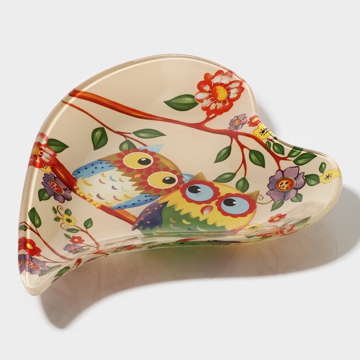 Блюдце стеклянное Доляна «Совушки», 17,8×13,7×1,7 см Блюдце стеклянное Доляна «Совушки», 17,8×13,7×1,7 см