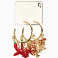 Серьги "Морской мир", микс подвесок, цвет красный в золоте