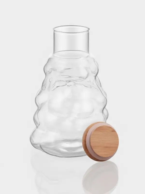 Графин &laquo;Рельеф&raquo;, 1 л, 13&times;24 см, со стаканом 350 мл, с бамбуковой крышкой, стекло, прозрачный
