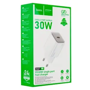 Переходник сетевого зарядного устройства N47 HOCO на Type-C PD30W белый