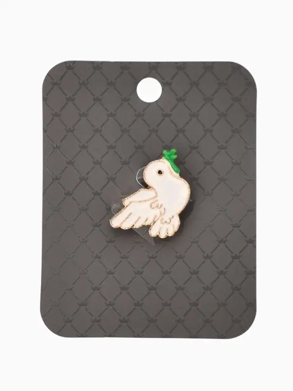 Брошь &laquo;Птица голубка&raquo;, белая, зелёный в золоте