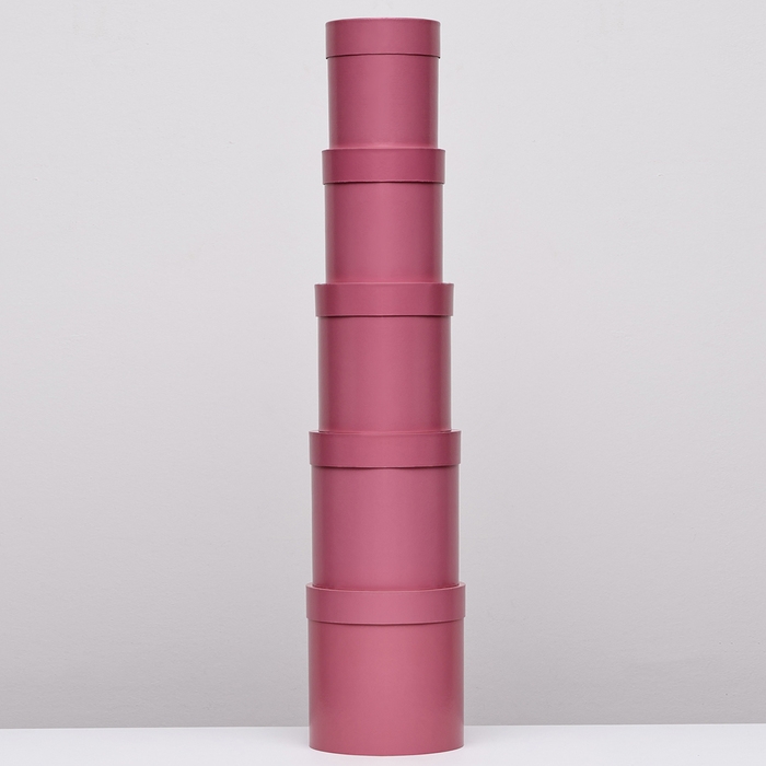 Набор круглых коробок 5в1 "Фуксия перламутровая", 20 × 20 ‒15 × 15 см