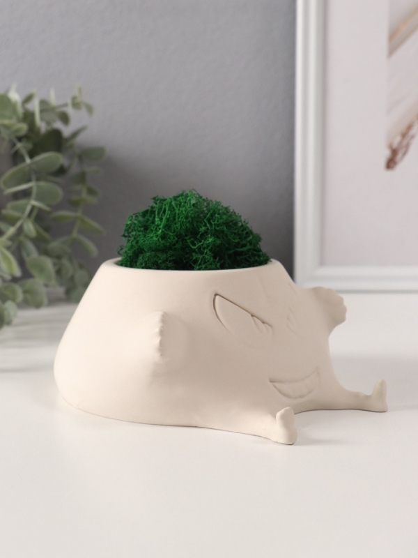 Кашпо бетонное  Кашпо бетонное "Злобный смех" со мхом 15,5*12,5*6 см белый (мох зеленый стабилизирован)