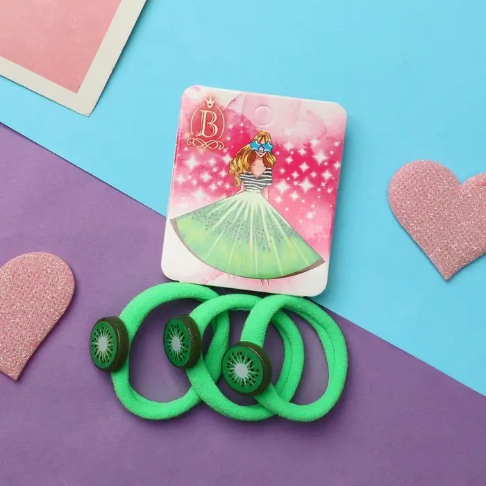 Резинка для волос  Резинка для волос "Сочное лето" (набор 3 шт) киви, 4 см, зелёный