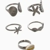 Набор колец 5 шт "Новый стиль" море, размер МИКС, цвет белый в серебре